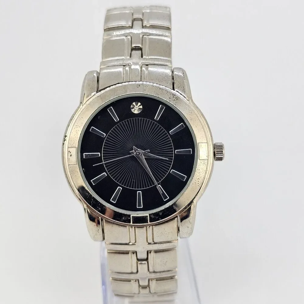 Men's Diamond‎ Watch 40MM Black Dial Gray Bracelet Band 8